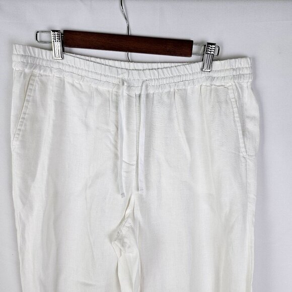 Talbots White 100% Linen Drawstring Pants Medium Casual Tropical - Picture 2 of 10